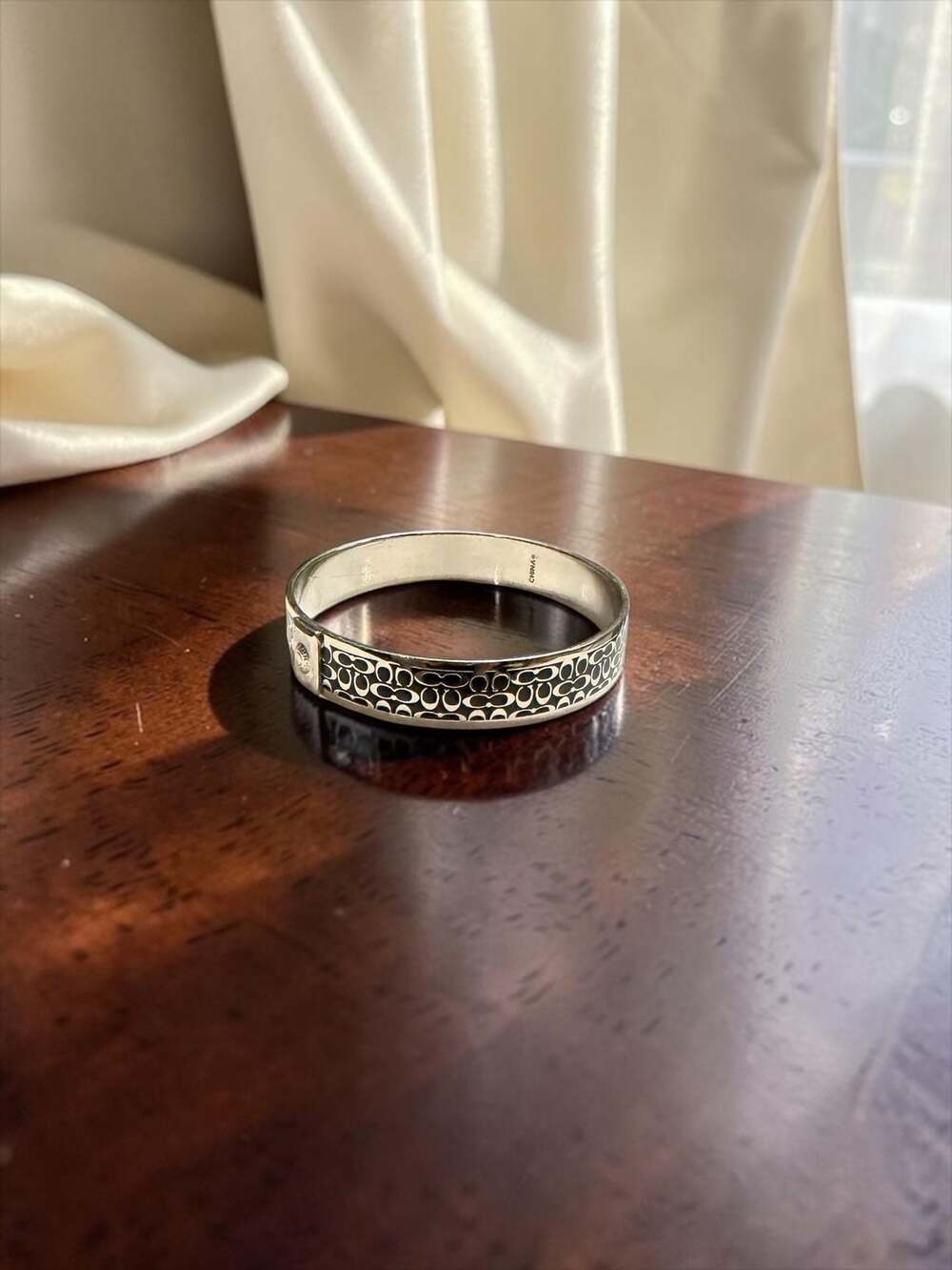Coach Signature C Bangle Bracelet in Silver and Black